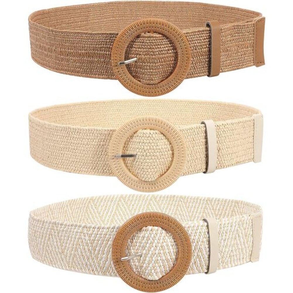 Straw Woven Elastic Stretch Belts Women Raffia Dress Waist Band Boho